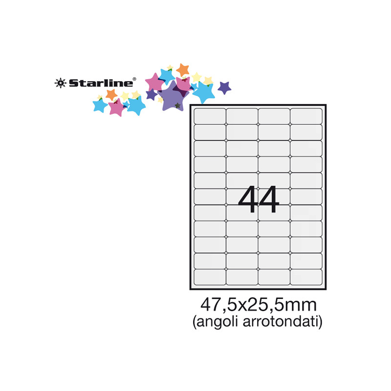 Etichette adesive permanenti, 47,5 x 25,5 mm, 100 fogli, 44