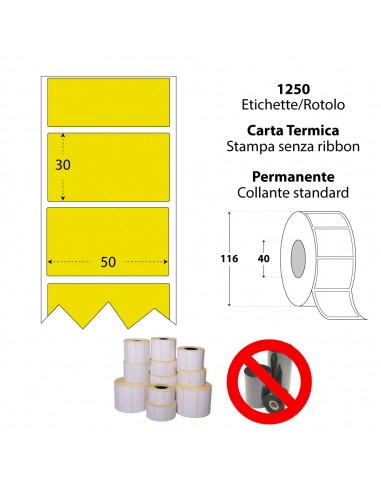 Rotolo da 1250 etichette adesive - 50x30 mm - Fondo Giallo - Termica Eco -  Anima 40 - My Label